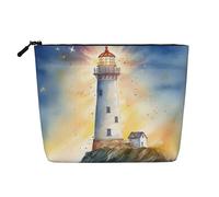 GDSHJKLW Make-up-Tasche aus Leinen für Damen, wasserdicht, Reise-Kosmetik-Organizer, leichter Reißverschluss, Reise-Kulturbeutel, Organizer, Aquarell, Leuchtturm, Fantasie, Licht, Make-up-Pinsel