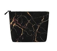 Gdshjklw Make-up-Tasche aus Leinen für Damen, wasserdicht, Reise-Kosmetik-Organizer, leichter Reißverschluss, Reise-Kulturbeutel, Organizer, schwarz, gold, Marmor, Make-up-Pinsel, Aufbewahrungstasche