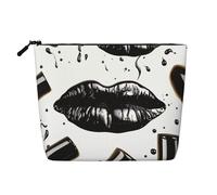 Gdshjklw Make-up-Tasche aus Leinen für Damen, wasserdicht, Reise-Kosmetik-Organizer, leichter Reißverschluss, Reise-Kulturbeutel, Organizer, coole schwarze Lippenstift-Lippen, Make-up-Pinsel