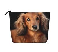 GDSHJKLW Make-up-Tasche aus Leinen für Damen, wasserdicht, Reise-Kosmetik-Organizer, leichter Reißverschluss, Reise-Kulturbeutel, Organizer, Langhaar-Dackel, Make-up-Pinsel, Aufbewahrungstasche