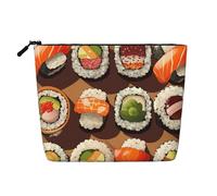 GDSHJKLW Make-up-Tasche aus Leinen für Damen, wasserdicht, Reise-Kosmetik-Organizer, leichter Reißverschluss, Reise-Kulturbeutel, Organizer, viele Sushi-Lebensmittel, Make-up-Pinsel