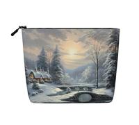GDSHJKLW Make-up-Tasche aus Leinen für Damen, wasserdicht, Reise-Kosmetik-Organizer, leichter Reißverschluss, Reise-Kulturbeutel, Organizer, Winter, Schnee, Szene, Make-up-Pinsel, Aufbewahrungstasche