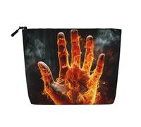 GDSHJKLW Make-up-Tasche aus Leinen für Damen, wasserdicht, Reise-Kosmetik-Organizer, leichter Reißverschluss, Reise-Kulturbeutel, Organizer, Feuer, Flamme, Hand-Make-up-Pinsel, Aufbewahrungstasche