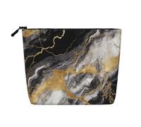 Gdshjklw Make-up-Tasche aus Leinen für Damen, wasserdicht, Reise-Kosmetik-Organizer, leichter Reißverschluss, Reise-Kulturbeutel, Organizer, schwarz, weiß, goldfarben, Marmor, Make-up-Pinsel