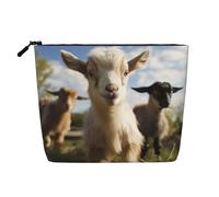 Gdshjklw Make-up-Tasche aus Leinen für Damen, wasserdicht, Reise-Kosmetik-Organizer, leichter Reißverschluss, Reise-Kulturbeutel, Organizer, niedliche Ziege, Make-up-Pinsel, Aufbewahrungstasche