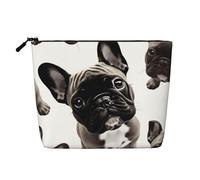 Gdshjklw Make-up-Tasche aus Leinen für Damen, wasserdicht, Reise-Kosmetik-Organizer, leichter Reißverschluss, Reise-Kulturbeutel, Organizer, französische Bulldogge, 2 Make-up-Pinsel