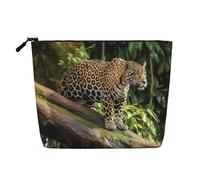 GDSHJKLW Make-up-Tasche aus Leinen für Damen, wasserdicht, Reise-Kosmetik-Organizer, leichter Reißverschluss, Reise-Kulturbeutel, Organizer, Jaguar, Katze auf Baumstamm, Wasserfall, Make-up-Pinsel