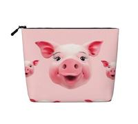 GDSHJKLW Make-up-Tasche aus Leinen für Damen, wasserdicht, Reise-Kosmetik-Organizer, leichter Reißverschluss, Reise-Kulturbeutel, Organizer, lustiges rosa Schweinegesicht, Make-up-Pinsel