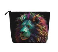 GDSHJKLW Make-up-Tasche aus Leinen für Damen, wasserdicht, Reise-Kosmetik-Organizer, leichter Reißverschluss, Reise-Kulturbeutel, Organizer, abstrakte 3D-Kunst-Löwe, Make-up-Pinsel