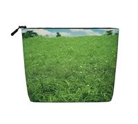 GDSHJKLW Make-up-Tasche aus Leinen für Damen, wasserdicht, Reise-Kosmetik-Organizer, leichter Reißverschluss, Reise-Kulturbeutel, Organizer, grüner Rasen, Make-up-Pinsel, Aufbewahrungstasche