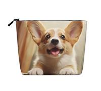 Gdshjklw Make-up-Tasche aus Leinen für Damen, wasserdicht, Reise-Kosmetik-Organizer, leichter Reißverschluss, Reise-Kulturbeutel, Organizer, niedliche Corgi-Make-up-Pinsel-Aufbewahrungstasche