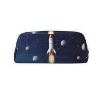 GDSHJKLW Rocket In Space Leder-Federmäppchen, großes Fassungsvermögen, Stifttasche, Reißverschluss, Make-up-Tasche für Damen und Herren, Reise-Kulturbeutel, wasserdicht, Kosmetiktasche, weit