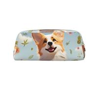 GDSHJKLW Schönes Corgi Federmäppchen aus Leder, großes Fassungsvermögen, Stifttasche, Reißverschluss, Make-up-Tasche für Damen und Herren, Reise-Kulturbeutel, wasserdicht, Kosmetiktasche, weit