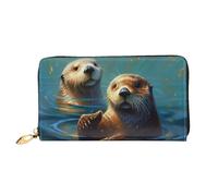 GDSHJKLW Sea Otters Geldbörse für Damen, Leder, Reißverschluss, wasserdicht, Kreditkartenetui mit Handyhalter, Reise-Münzgeldbörse