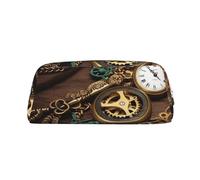 GDSHJKLW Steampunk Uhren-Etui mit Schlüssel und Ketten, Leder, großes Fassungsvermögen, Stiftebeutel, Reißverschluss, Make-up-Tasche für Damen und Herren, Reise-Kulturbeutel, wasserdicht