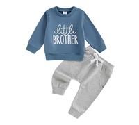 Geagodelia Baby Jungen Kleidung Babykleidung Outfit Set Bruder Sweatshirt Langarmshirt + Hose Neugeborene Weiche Babyset Zweiteiler (Little Brother - Blau & Grau, 6-12 Monate)
