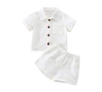 Geagodelia Baby Jungen Mädchen Musselin Kleidung Outfit Babykleidung Set Hemd Top + Hose Shorts Neugeborene Kleinkinder Weiche Babyset Sommer Zweiteiler (Kurzarm - Weiß, 6-12 Monate)