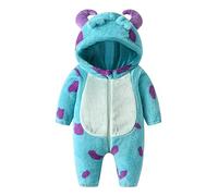Geagodelia Baby Jungen Mädchen Strampler Overall Tier Monster Kuschelig Fleece Kleidung mit Kapuze Babykleidung Neugeborene Kinder Outfit My First Halloween Winter Herbst (Blau Monster, 3-4 Jahre)