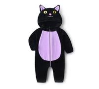 Geagodelia Baby Jungen Mädchen Strampler Overall Tier Monster Kuschelig Fleece Kleidung mit Kapuze Babykleidung Neugeborene Kinder Outfit My First Halloween Winter Herbst (Schwarz Katze, 3-4 Jahre)