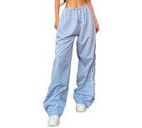 Geagodelia Damen Baggy Cargohose Weite Palazzo Hose Cargo Parachute Pants Y2k Fashion Aesthetic Freizeithose Fallschirm Hose Track Pants (D - Hellblau, L)