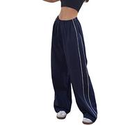 Geagodelia Damen Baggy Cargohose Weite Palazzo Hose Cargo Parachute Pants Y2k Fashion Aesthetic Freizeithose Fallschirm Hose Track Pants (D - Navy, L)