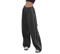 Geagodelia Damen Baggy Cargohose Weite Palazzo Hose Cargo Parachute Pants Y2k Fashion Aesthetic Freizeithose Fallschirm Hose Track Pants (D - Dunkelgrau, S)