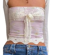 Geagodelia Damen Sexy Tube Top Spitze Trägerloses Top Y2k Fashion Oberteile Crop Top BH Bandeau Top Sommer Aesthetic Clothes Outfit Streetwear Clubwear (C - Violett, S)
