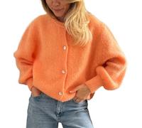 Geagodelia Damen Strickjacke Elegante Langarm Strick Cropped Cardigan Pullover Strickpullover Strickweste Y2k Sweater Knitted Top Herbst Frühling (A - Orange, M)