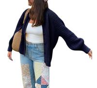 Geagodelia Damen Strickjacke Grobstrick Elegante Langarm Cropped Cardigan Pullover Strickpullover Strickweste Winterpullover Y2k Sweater Pulli Knitted Top Herbst Winter (Navy, L)