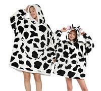 Geagodelia Oversized Hoodie Pullover für Damen Kinder Kuschelig Fleece Decken Hoodie, Hoodie Decke zum Anziehen Weiche Kuschelpullover Hausanzug Kapuzenpullover Winter (Weiß & Schwarz - Kuh, One Size)