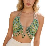 Geavonyg Körperschmuck, grüne Acrylperlen Brustkette für Arbeitspartys, Hochzeiten und Versammlungen, Festival BH Kette
