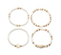 Geavonyg Stapelbare Keramik Armbänder mit Fisch und Muscheln, handgefertigter Schmuck für heiße Tage, Perlen Stretch Accessoires, Strand Armband, Geschenke, handgefertigte Muschel Stretch Armbänder