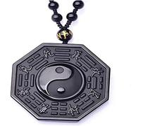 Gebet Halskette, Schwarzer Obsidian Bagua Spiegel Anhänger Halskette, Chinesische Feng Shui Yin Yang Schutz Samulett für Frauen, 1 Stück