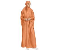 Gebetskleidung für Frauen Abaya Muslim Damen Hijab mit Kapuze Langarm Islamische Muslimische Kleid Arabisch Türkische Robe Jilbab Khimar Kaftan Ramadan Burka Ganzkörper Lang Gebetskleid Orange L