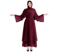 Gebetskleidung für Frauen Muslimische Kleider Damen Lose Gebetskleid Mit Hijab Islamische Langarm Türkische Robe Khimar Ethnische Braut Abend Party Abaya Burka Ganzkörper Burgund（Habe Hijab） XXL