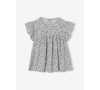 Geblümte Mädchen Bluse mit kurzen Volantärmeln weiß Gr. 98/104 von vertbaudet