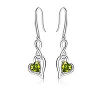 Geburtsstein Unendlich Ohrringe für Damen- Qings 925 Sterling Silber August Peridot Unendlichkeit Herz Zirkonia Baumeln Tropfen Edelstein Ohrstecker Weihnachten Geburtstag Infinity Schmuck