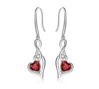Geburtsstein Unendlich Ohrringe für Damen- Qings 925 Sterling Silber Januar Granat Unendlichkeit Herz Zirkonia Baumeln Tropfen Edelstein Ohrstecker Weihnachten Geburtstag Infinity Schmuck Geschenke