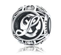 Geburtstags-Charms aus echtem 925er-Sterlingsilber, mit Initiale A-Z, DIY, Alphabet-Charm-Anhänger für Pandora-Charm-Armbänder (Buchstabe L)