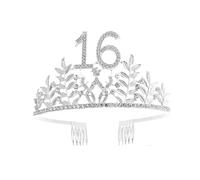 Geburtstagskrone Der Königin, 6., 16., 18., 21., 30., 50., Band, Kristall, Tiara, Prinzessin, Geburtstag, Bar Mitzvah, Party, Jahrestag, Dekoration, Zubehör Vielseitige AnläSse(Silver 16)