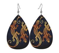 Gecko Eidechsen Wassertropfen geformte Leder Ohrringe Doppelseitige Leder Ohrringe Damen Mode Ohrringe, Einheitsgröße, Kunstleder