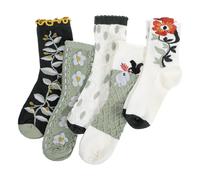 GEEHUA 5 Paar 36-42 Bestickte Blumen-Freizeitsocken, Anti Rutsch Retro bunt Tennis Socken Grün Weiß Socken Damen für Mädchen Jugendliche