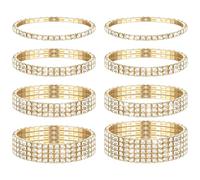 GEEHUA 8 Stück Glitzer Armband Damen, 16-20 cm Umfang Strass Armreifen Set stapelbare Strass Stretch Armreif Kristall Silber funkelndes Braut Armband Set Hochzeits für Frauen Bräute Party(Gold)