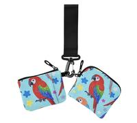 Gefälschte Glitzer-Cartoon-Papageien-Vogel blaue Damen-Münztaschen Kartenhalter klein abnehmbares Kreditkartenetui Münzbörse mit Reißverschluss Münzfach für den täglichen Gebrauch, 2 Packungen