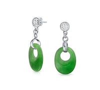 Gefärbte grüne Jade asiatische Stil chinesische Glücksbringer Ausschnitt Kreis runde baumelnde Ohrringe für Frauen .925 Sterlingsilber