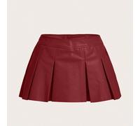 Gefalteter Minirock Aus Pu-leder In Fester Frühlingsfarbe