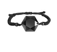 Geflochten Echte Natürliche Edelstein Obsidian Steine Geometrisch Armbänder für Damen Herren Mädchen Jungs Jungen Junge Männer,Schwarz Weben Stoff Perlen Armband Schmuck Geschenk für Geburtstag