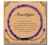 Geflochtener echter Amethyst, 4 mm, natürlicher Beruhigungsmittel, elegant, handgefertigt, natürlicher Edelstein, Kristall-Armband, Heilkraft, Energie, inspirierende Geschenke mit Karte für Unisex