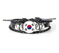 Geflochtenes Armband Mit Südkorea-Flagge - Leder Verstellbares Punk-Armband Für Herren Und Damen, Gewebter Armreif, Charm-Neuheitsabzeichen Patriotischer Schmuck Klassisches Paar-Accessoires-Gesche