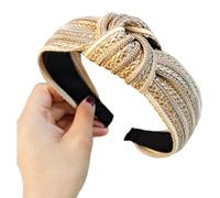 Geflochtenes Stroh-Stirnband, Knotenverzierung, breiter Slip-Haarstyling-Werkzeug, mehrere Farben, gewebter Strohkopf mit Knotendetail